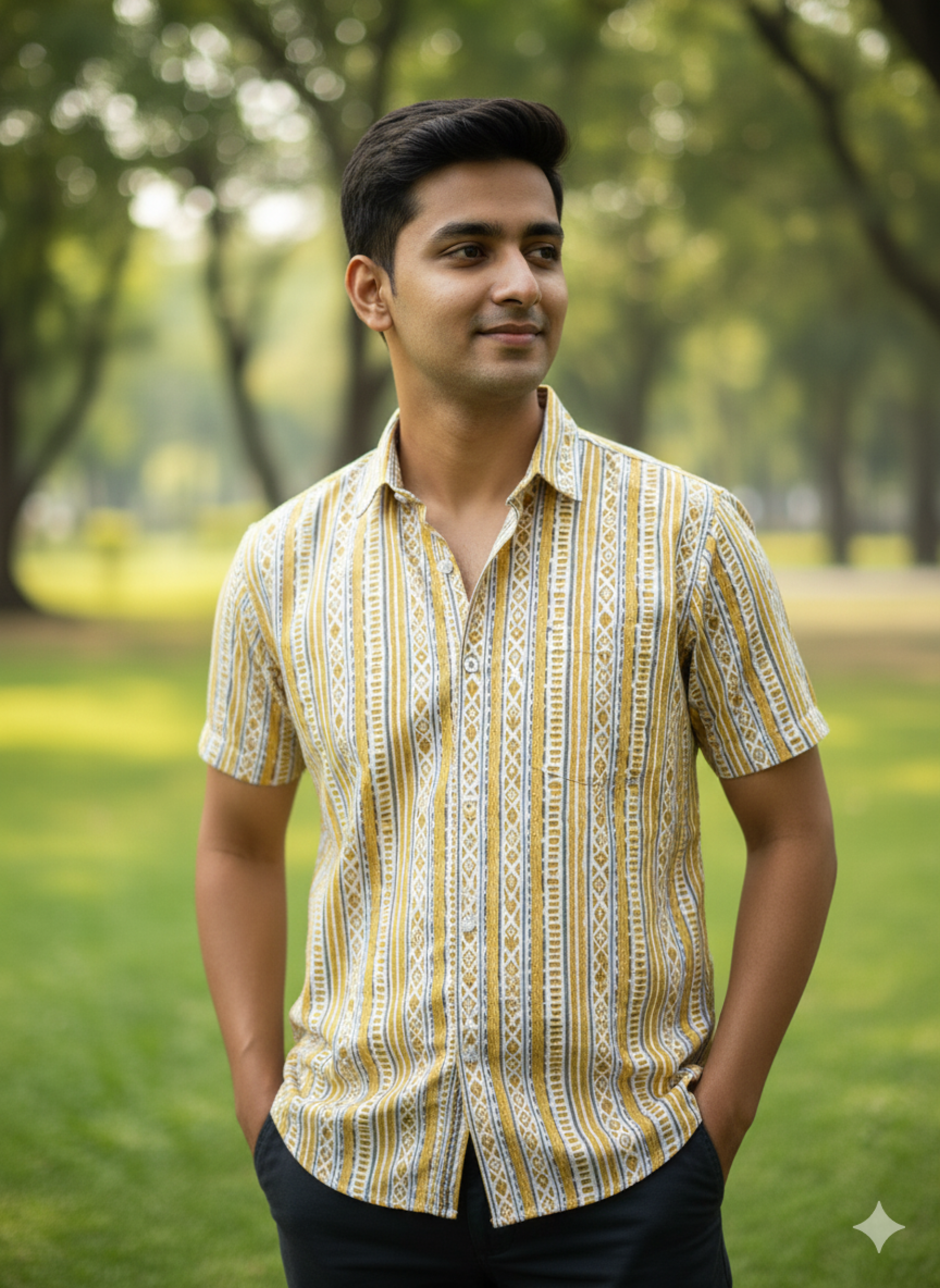 Yellow Lines Pure Cotton Half sleeve shirt
