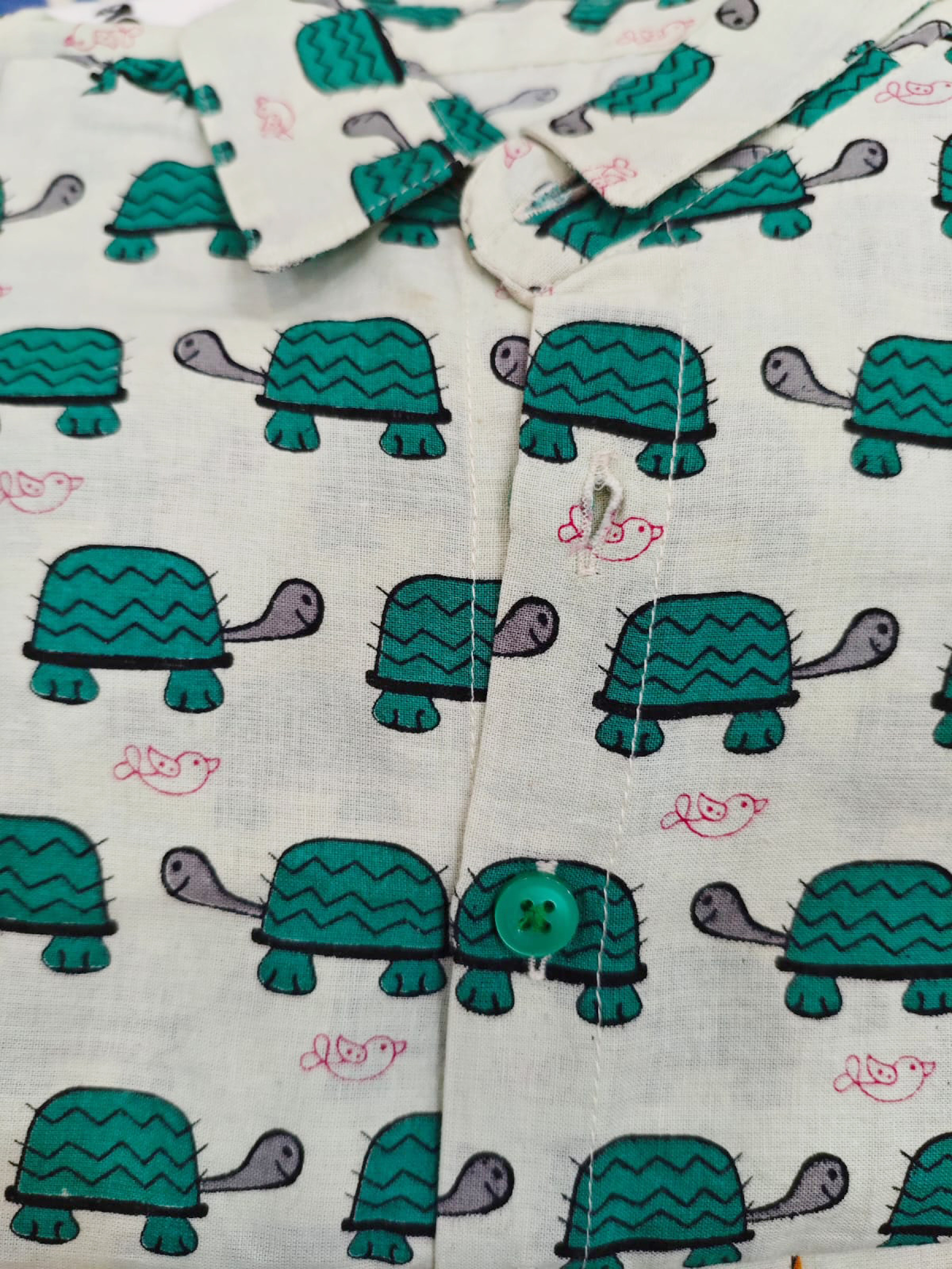 Kids Cotton Half Sleeves Shirt Shorts Set With turtle print Green