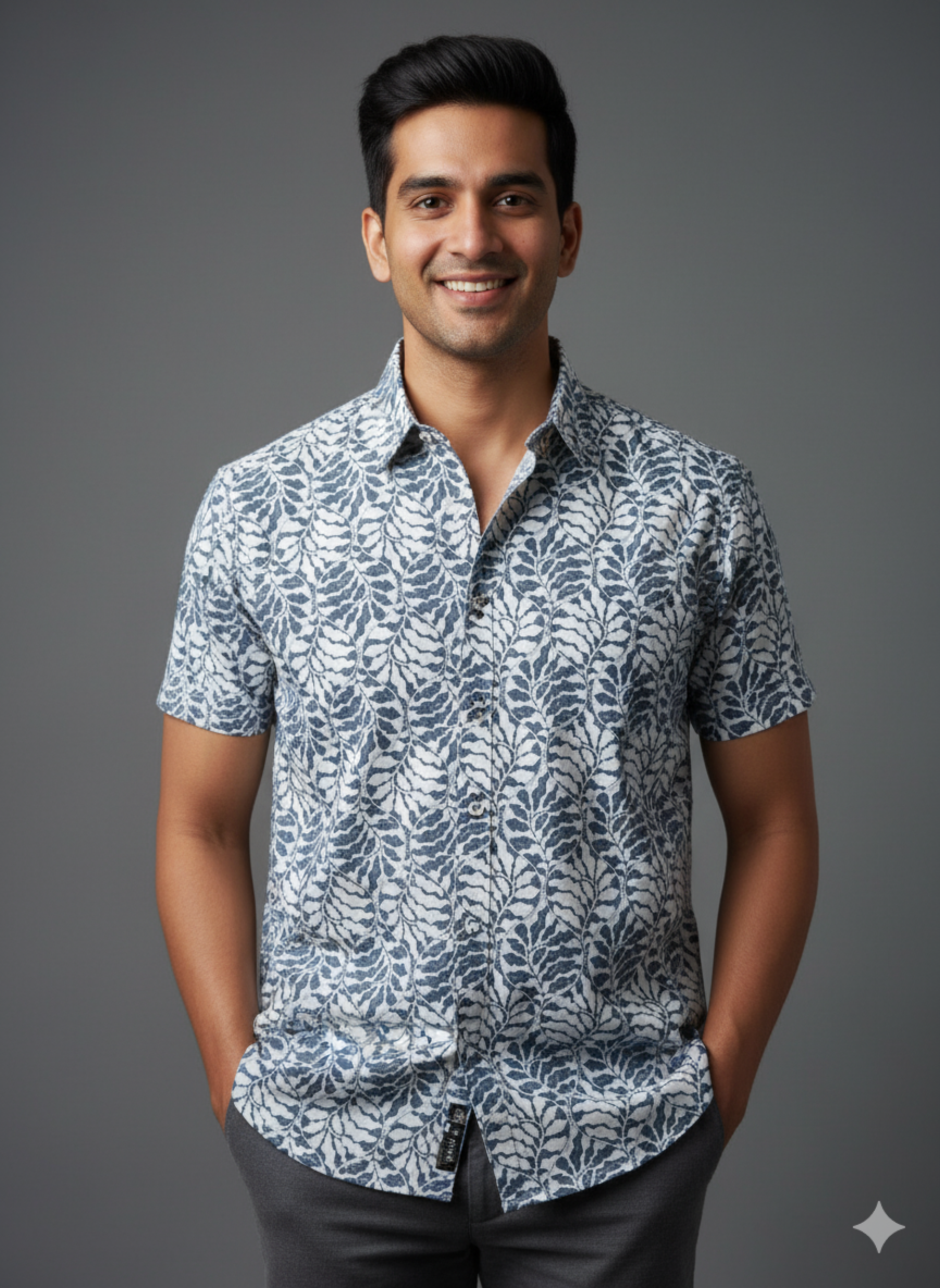Leaf Motif Pure cotton half sleeve shirt